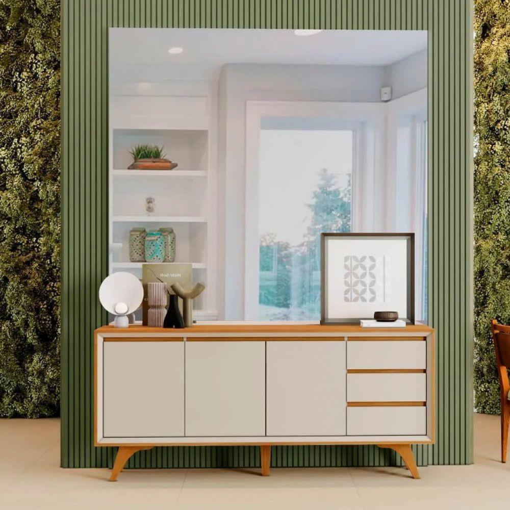 Buffet Vertex 3 Portas Pés Madeira Maciça Mavaular Naturalle - Off White - 5