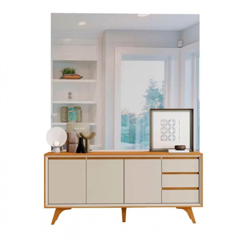 Buffet Vertex 3 Portas Pés Madeira Maciça Mavaular Naturalle - Off White - 6