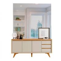 Buffet Vertex 3 Portas Pés Madeira Maciça Mavaular Naturalle - Off White - 6