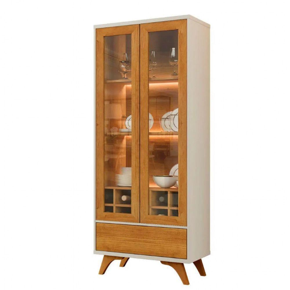 Cristaleira Adega Vitrum 2 Portas De Vidro Com Led Mavaular Naturalle - Off White - 1