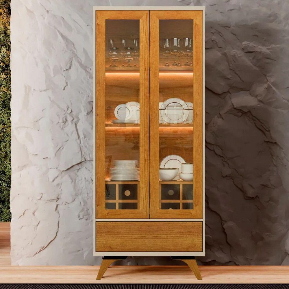 Cristaleira Adega Vitrum 2 Portas De Vidro Com Led Mavaular Naturalle - Off White - 3