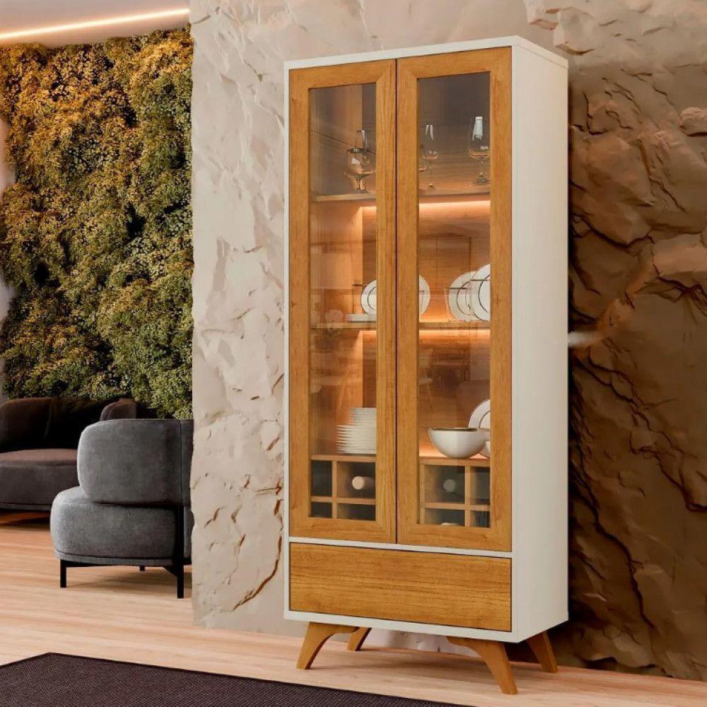 Cristaleira Adega Vitrum 2 Portas De Vidro Com Led Mavaular Naturalle - Off White - 4