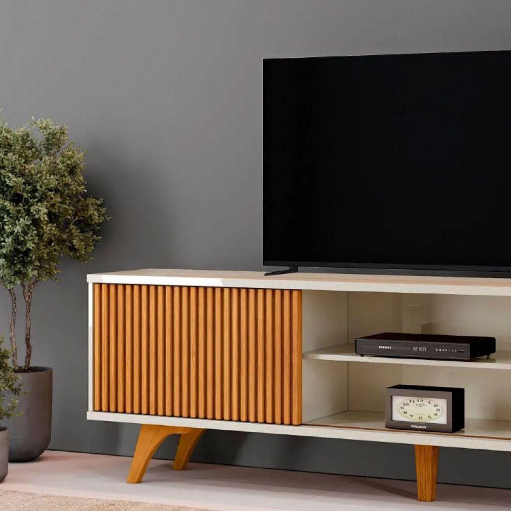 Rack Para Tv 75 Ripado 2 Portas Valencia Com Pés Madeira Off White - Naturalle - 3
