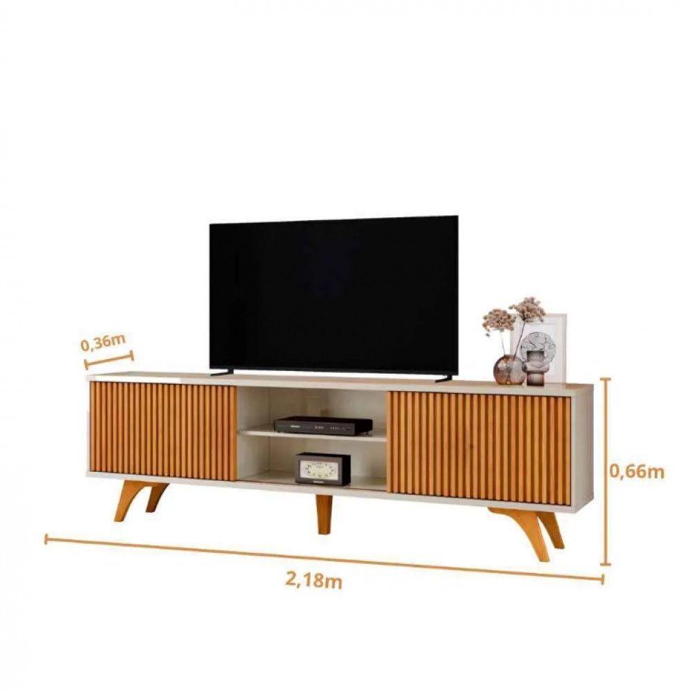 Rack Para Tv 75 Ripado 2 Portas Valencia Com Pés Madeira Off White - Naturalle - 4
