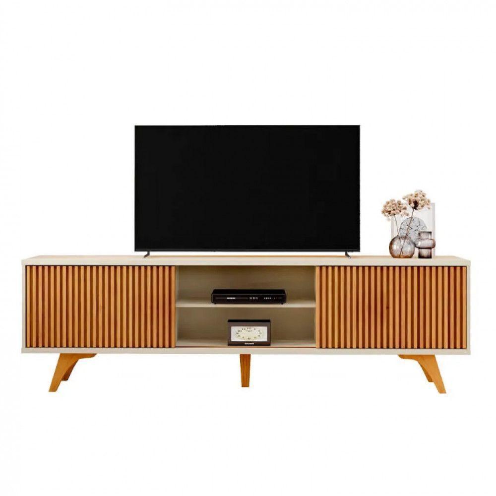 Rack Para Tv 75 Ripado 2 Portas Valencia Com Pés Madeira Off White - Naturalle - 6