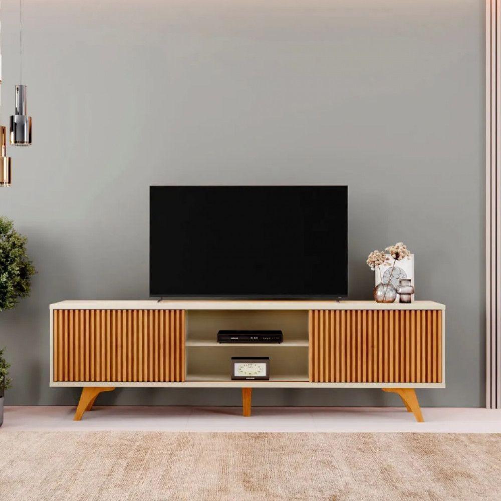 Rack Para Tv 75 Ripado 2 Portas Valencia Com Pés Madeira Off White - Naturalle - 7