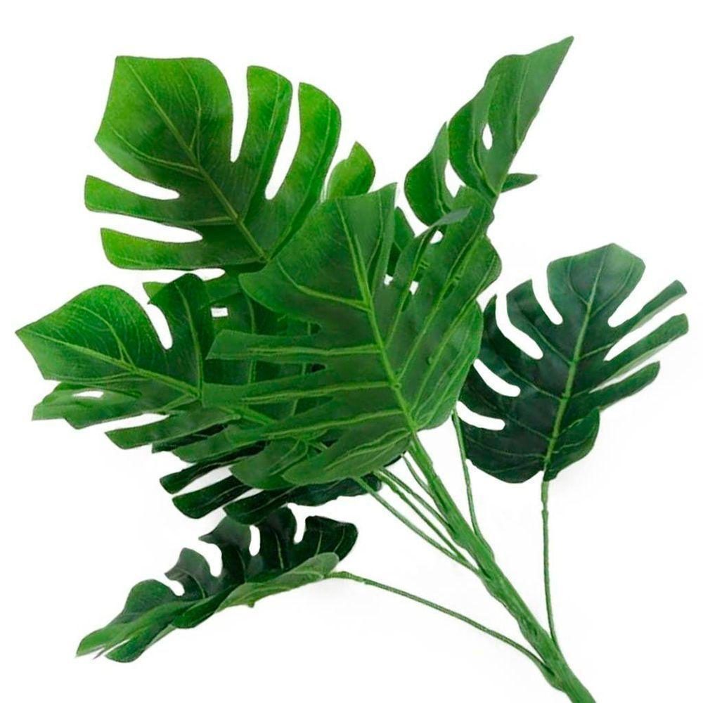 Kit 4 Ramos Costela De Adão Decorativo Artificial Plástico Verde 9 Folhas Cada 32cm - 1