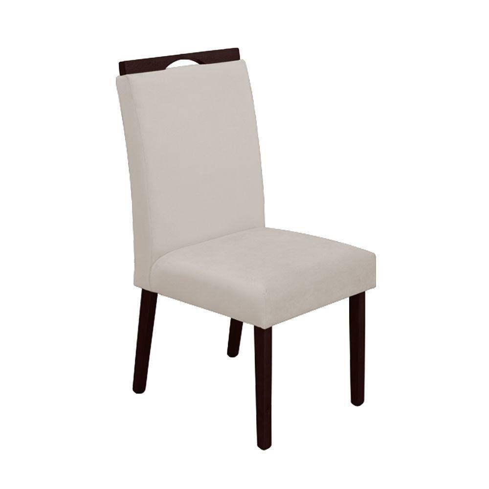 Kit 4 Cadeiras De Jantar Madeira Maciça Castanho Premium Heloísa Veludo Bege - Cor: Bege - 4