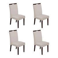 Kit 4 Cadeiras De Jantar Madeira Maciça Castanho Premium Heloísa Veludo Bege - Cor: Bege - 1
