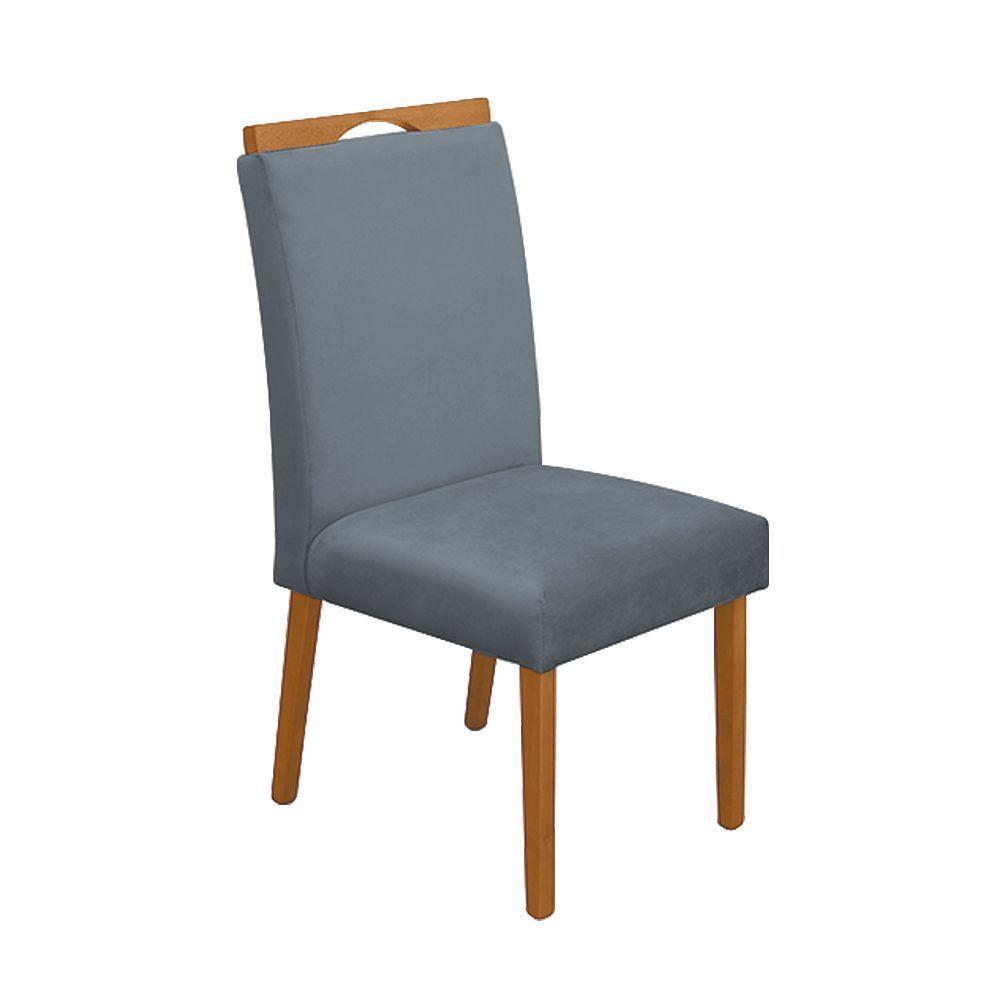 Kit 2 Cadeiras De Jantar Madeira Maciça Cerejeira Premium Heloísa Veludo Cinza - Cor: Cinza - 4