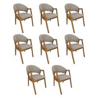 Kit 8 Cadeiras De Jantar Madeira Maciça Cerejeira Premium Helen Linho Bege - Cor: Bege - 1