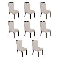 Kit 8 Cadeiras De Jantar Madeira Maciça Castanho Premium Heloísa Veludo Bege - Cor: Bege - 1