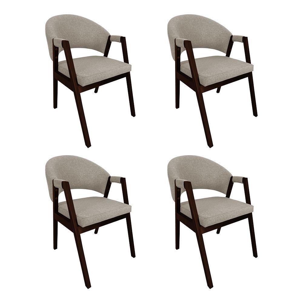 Kit 4 Cadeiras De Jantar Madeira Maciça Castanho Premium Helen Linho Bege - Cor: Bege - 1