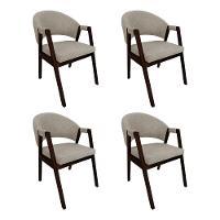 Kit 4 Cadeiras De Jantar Madeira Maciça Castanho Premium Helen Linho Bege - Cor: Bege - 1