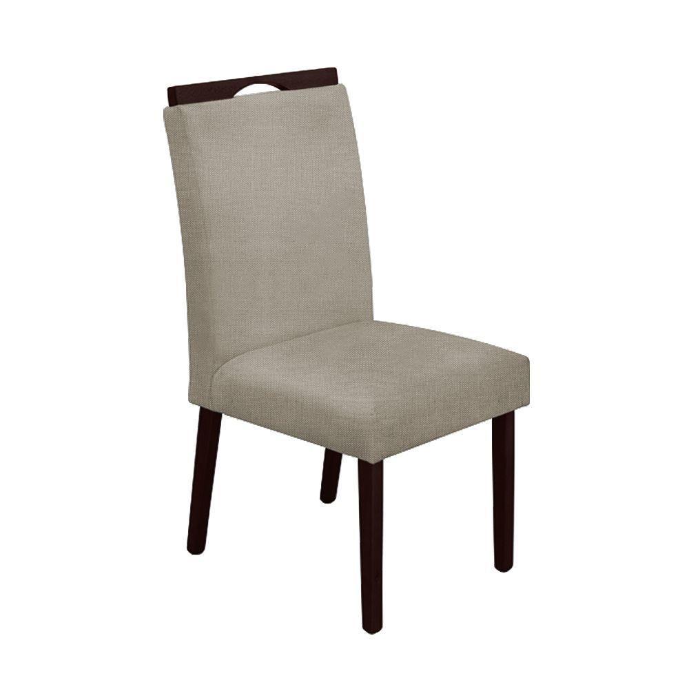 Kit 6 Cadeiras De Jantar Madeira Maciça Castanho Premium Heloísa Linho Bege - Cor: Bege - 4