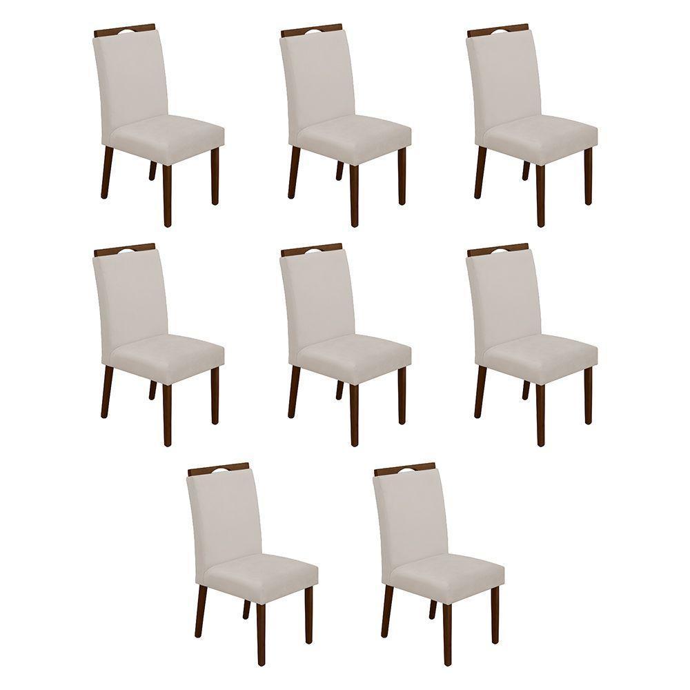Kit 8 Cadeiras De Jantar Madeira Maciça Mel Premium Heloísa Veludo Bege - Cor: Bege - 1