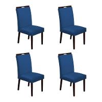 Kit 4 Cadeiras De Jantar Madeira Maciça Castanho Premium Heloísa Veludo Azul - Cor: Azul - 1