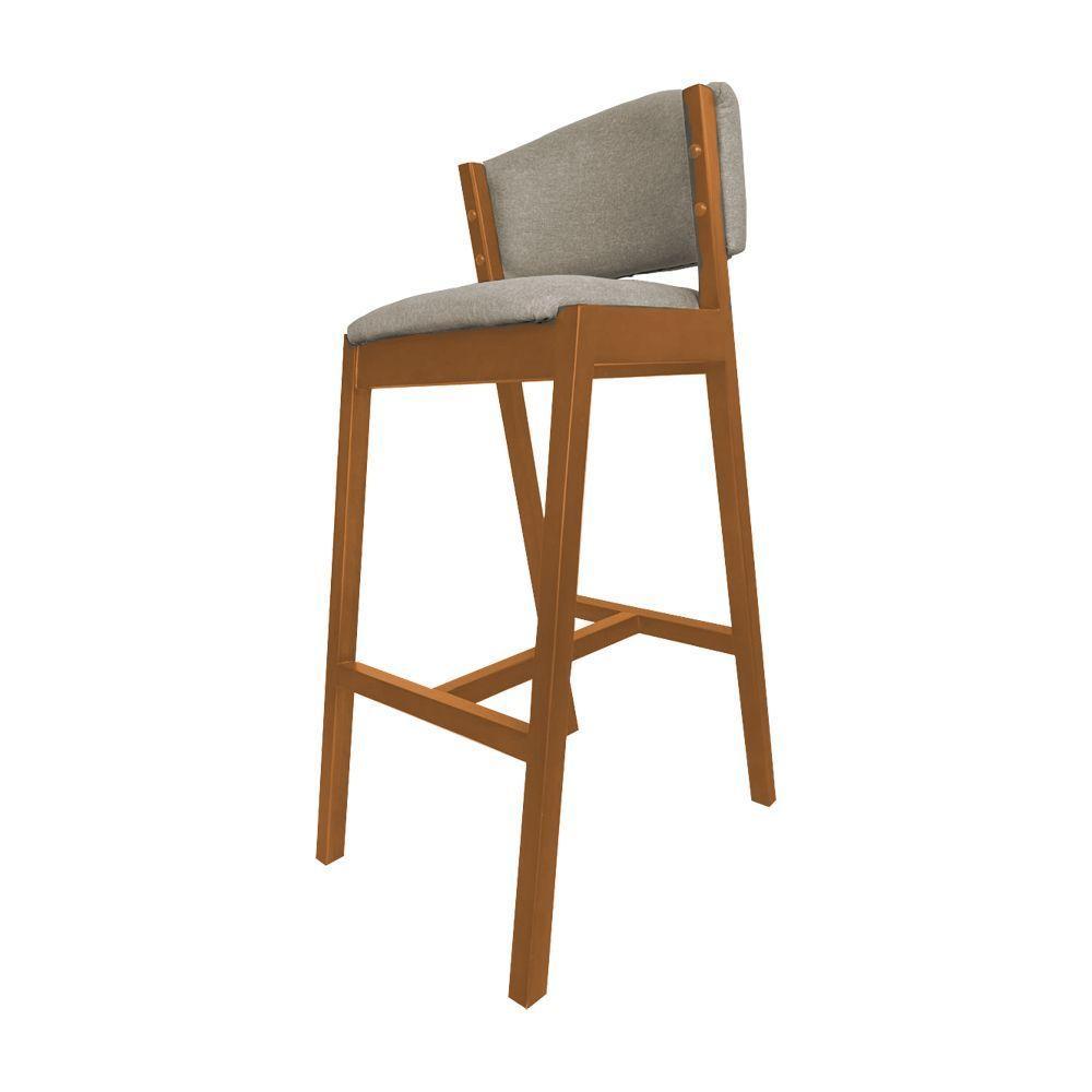 Kit 10 Banquetas Alta De Madeira Maciça Cerejeira Premium Ana Com Encosto Linho Bege - Cor: Bege - 4