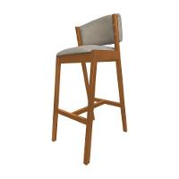 Kit 10 Banquetas Alta De Madeira Maciça Cerejeira Premium Ana Com Encosto Linho Bege - Cor: Bege