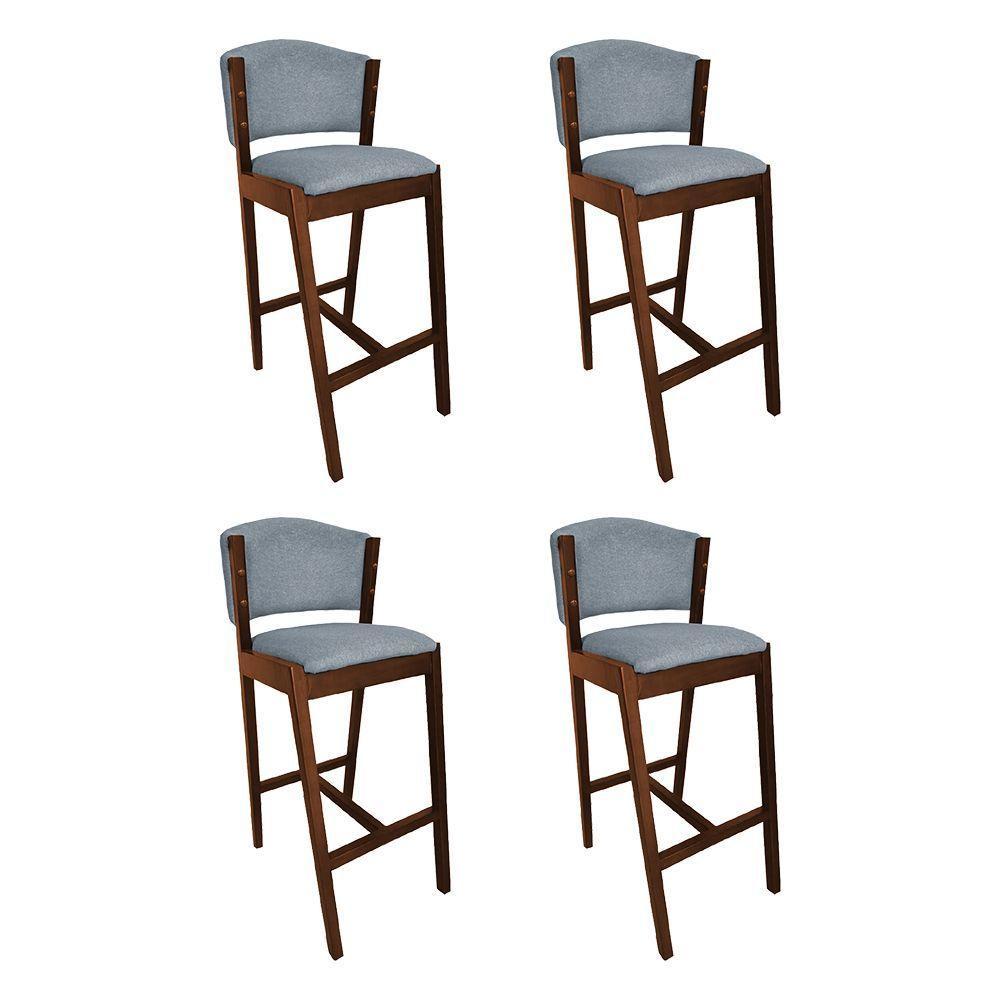 Kit 4 Banquetas Alta De Madeira Maciça Mel Premium Ana Com Encosto Linho Cinza - Cor: Cinza - 1