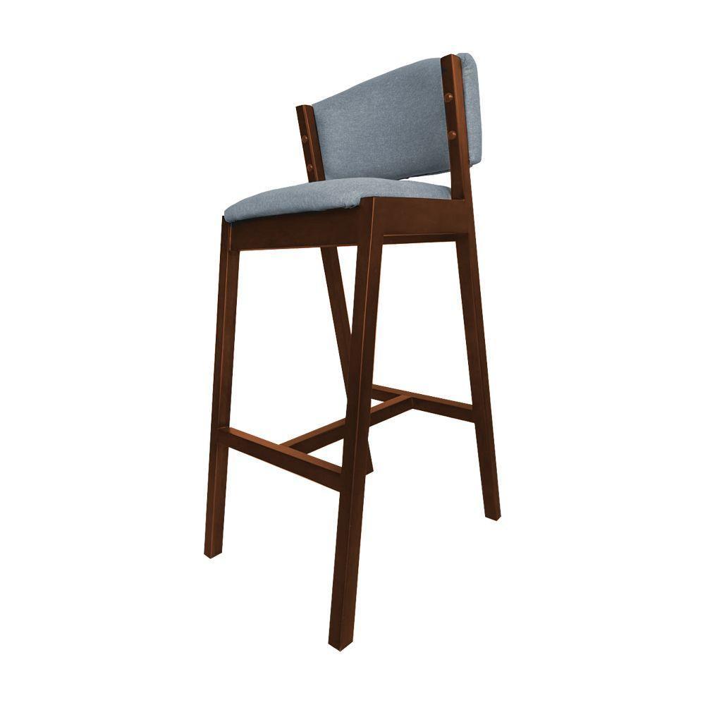 Kit 4 Banquetas Alta De Madeira Maciça Mel Premium Ana Com Encosto Linho Cinza - Cor: Cinza - 4