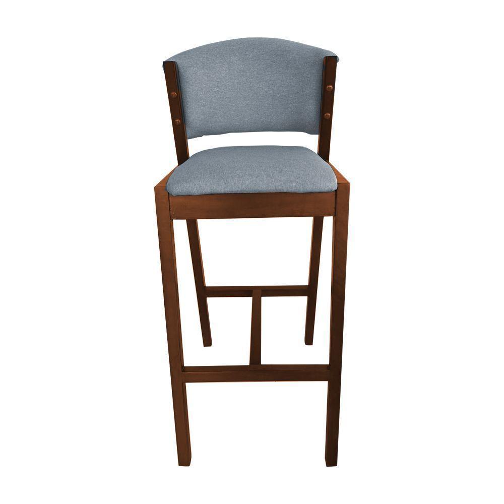 Kit 4 Banquetas Alta De Madeira Maciça Mel Premium Ana Com Encosto Linho Cinza - Cor: Cinza - 5