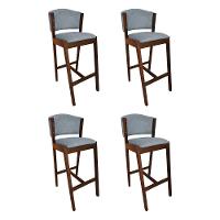 Kit 4 Banquetas Alta De Madeira Maciça Mel Premium Ana Com Encosto Linho Cinza - Cor: Cinza - 1