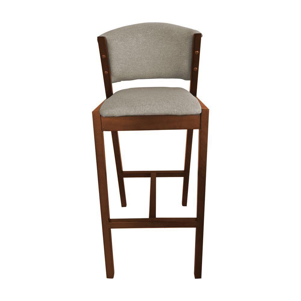 Kit 6 Banquetas Alta De Madeira Maciça Mel Premium Ana Com Encosto Linho Bege - Cor: Bege - 5