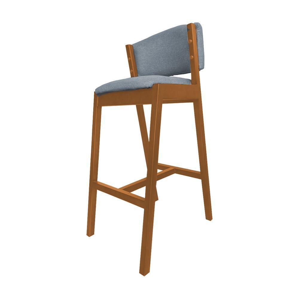 Kit 6 Banquetas Alta De Madeira Maciça Cerejeira Premium Ana Com Encosto Linho Cinza - Cor: Cinza - 3