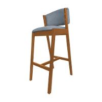 Kit 6 Banquetas Alta De Madeira Maciça Cerejeira Premium Ana Com Encosto Linho Cinza - Cor: Cinza - 3