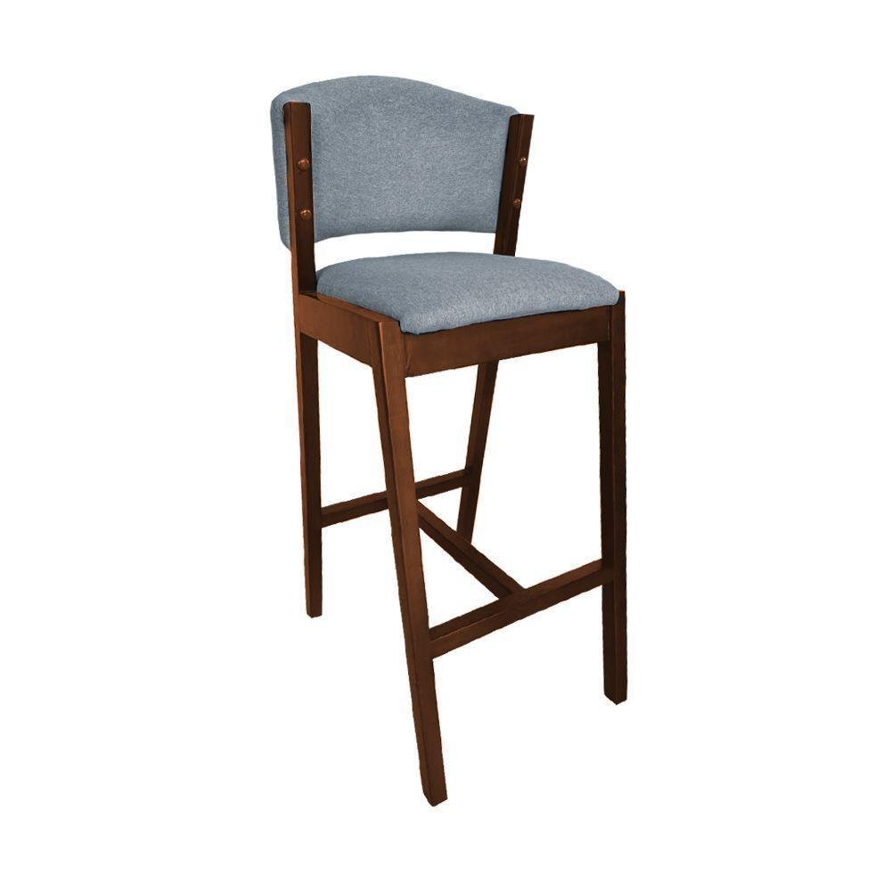 Kit 6 Banquetas Alta De Madeira Maciça Mel Premium Ana Com Encosto Linho Cinza - Cor: Cinza - 6