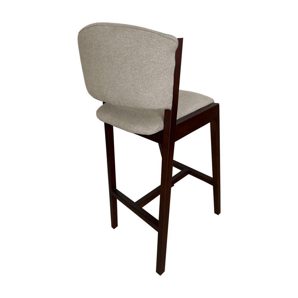 Kit 10 Banquetas Alta De Madeira Maciça Castanho Premium Ana Com Encosto Linho Bege - Cor: Bege - 3