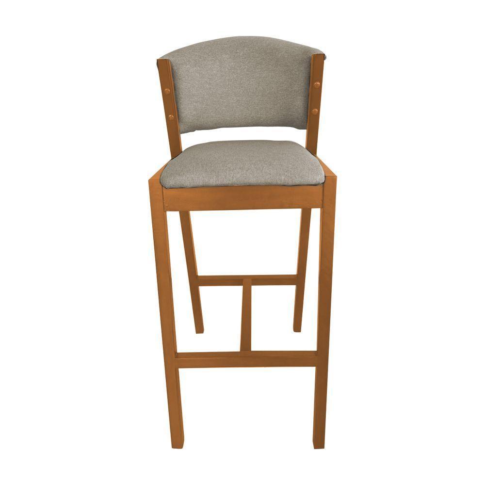 Kit 4 Banquetas Alta De Madeira Maciça Cerejeira Premium Ana Com Encosto Linho Bege - Cor: Bege - 5