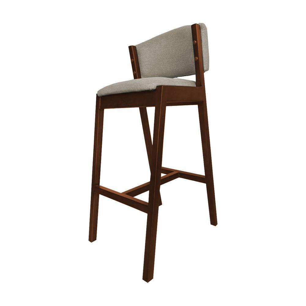 Kit 4 Banquetas Alta De Madeira Maciça Mel Premium Ana Com Encosto Linho Bege - Cor: Bege - 4