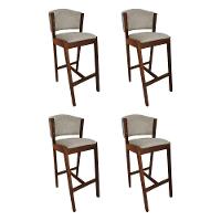 Kit 4 Banquetas Alta De Madeira Maciça Mel Premium Ana Com Encosto Linho Bege - Cor: Bege - 1