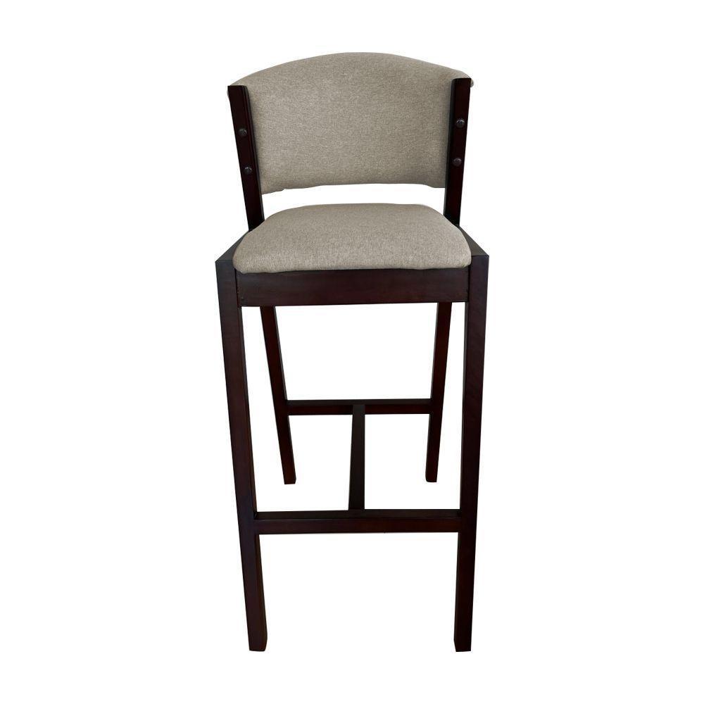 Kit 4 Banquetas Alta De Madeira Maciça Castanho Premium Ana Com Encosto Linho Bege - Cor: Bege - 5