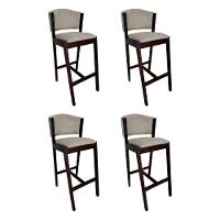 Kit 4 Banquetas Alta De Madeira Maciça Castanho Premium Ana Com Encosto Linho Bege - Cor: Bege - 1