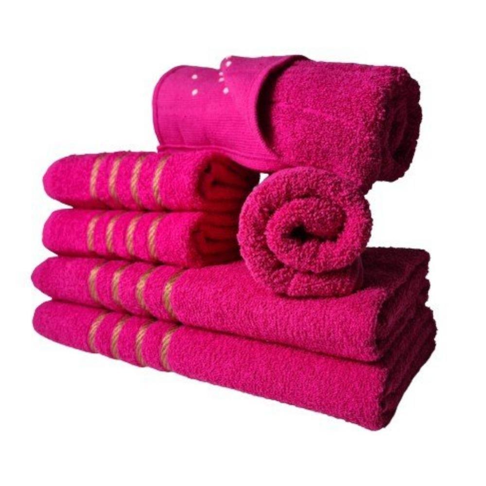 Jogo De Toalhas 2 Banho 2 Rosto 2 Piso - 6 Pçs Montreal 100% Algodão - Rosa Rosa - 1