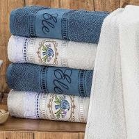 Jogo De Banho Toalhas Ponto Russo 100% Algodão Macio 05 Peças Bordado - Azul - 1