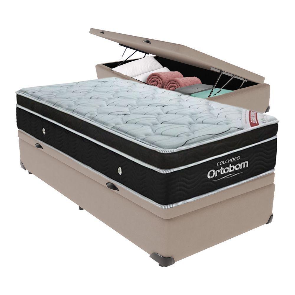 Cama Box Baú Solteiro Colchão Ortobom Elegant Mola Ensacada - 1