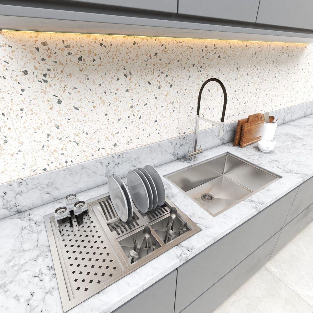 Combo Cuba 50X40 Inox Calha Canal Escorredor 55Cm - 6