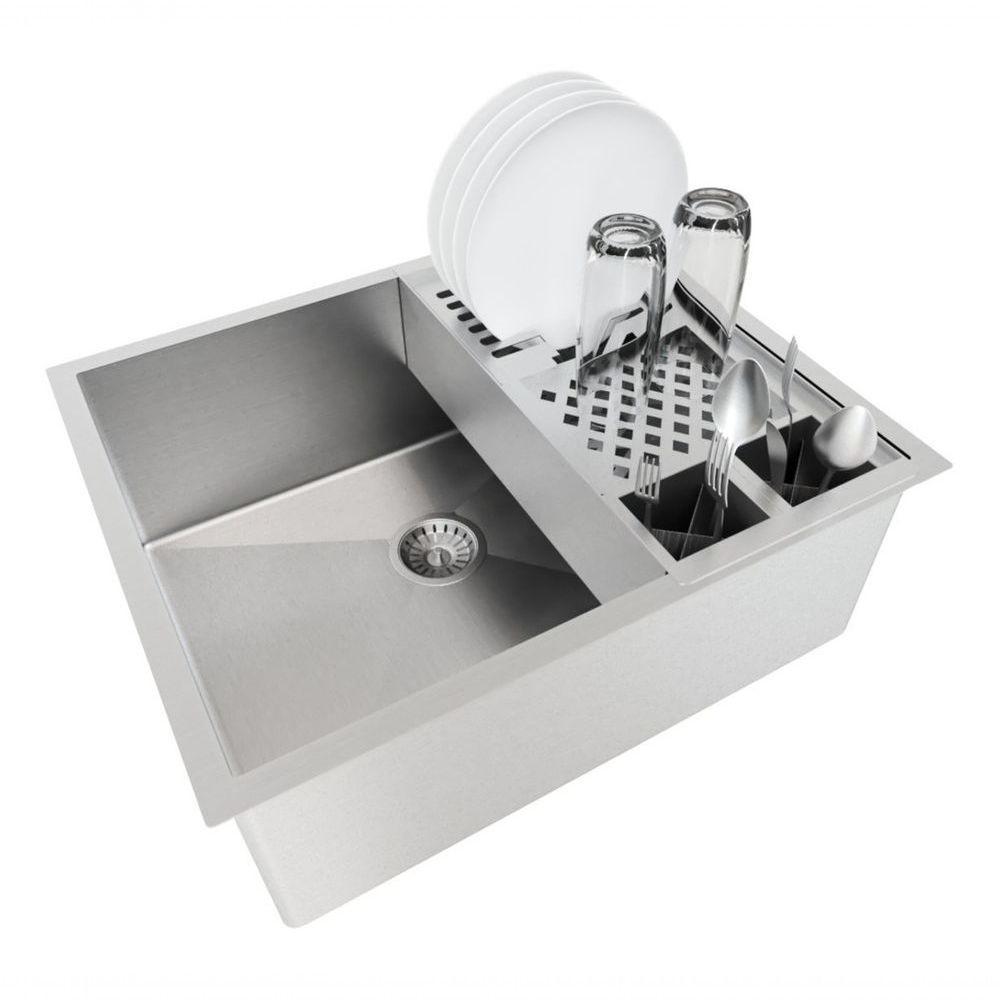 Conjunto Cuba 50X40 Bancada Calha Escorredor 55Cm Inox - 1