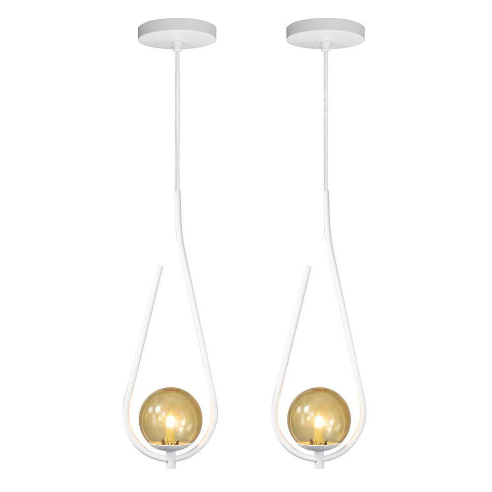 Kit 2 Pendentes Lustre On Drop Branco Globo De Vidro âmbar - 1
