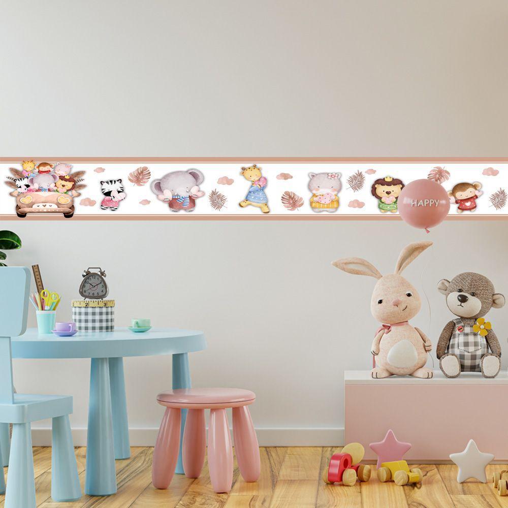 Kit 3 Faixas Decorativas Papel Parede Infantil Animais Carro Titulo Marrom - 4