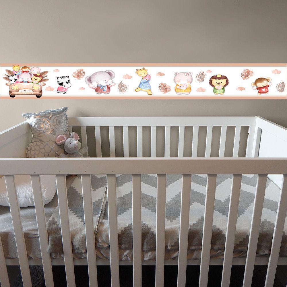Kit 3 Faixas Decorativas Papel Parede Infantil Animais Carro Titulo Marrom - 5