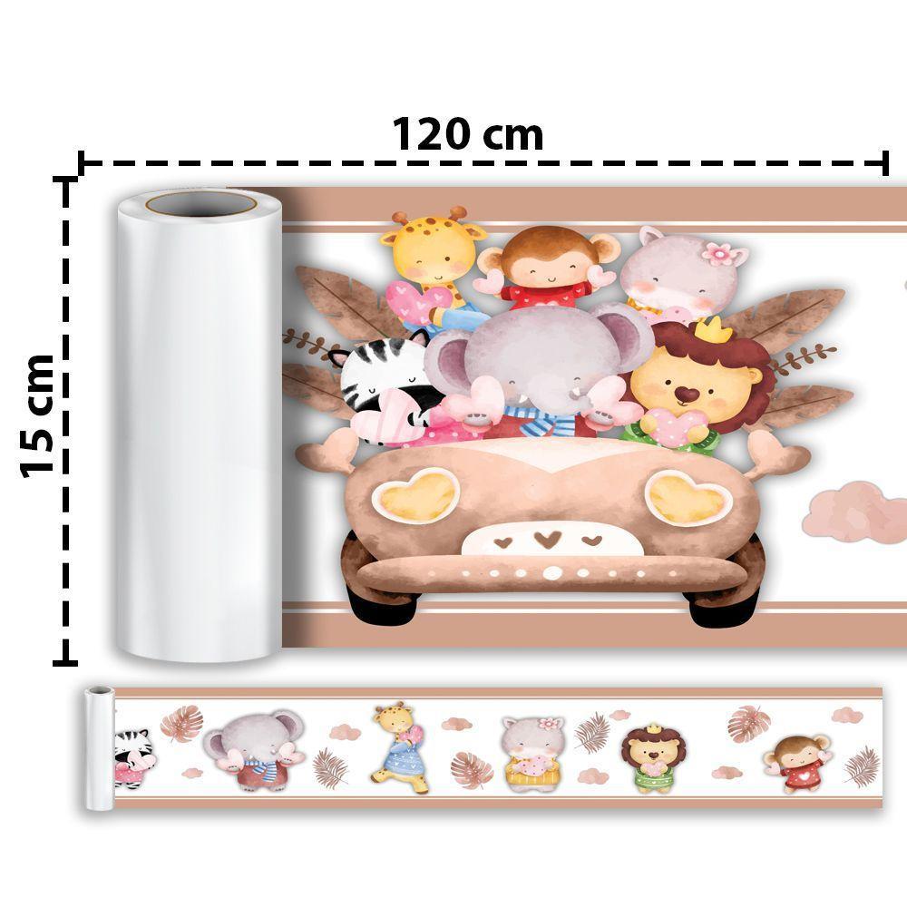 Kit 3 Faixas Decorativas Papel Parede Infantil Animais Carro Titulo Marrom - 6