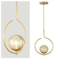 Kit 2 Pendentes On Loop Dourado Com Globo De Vidro Ambar - 2