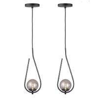 Kit 2 Pendentes Lustres On Drop Preto Globo De Vidro Fume - 1