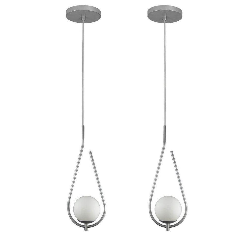 Kit 2 Pendentes Lustres On Drop Prata Globo De Vidro Branco - 1