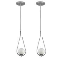 Kit 2 Pendentes Lustres On Drop Prata Globo De Vidro Branco - 1